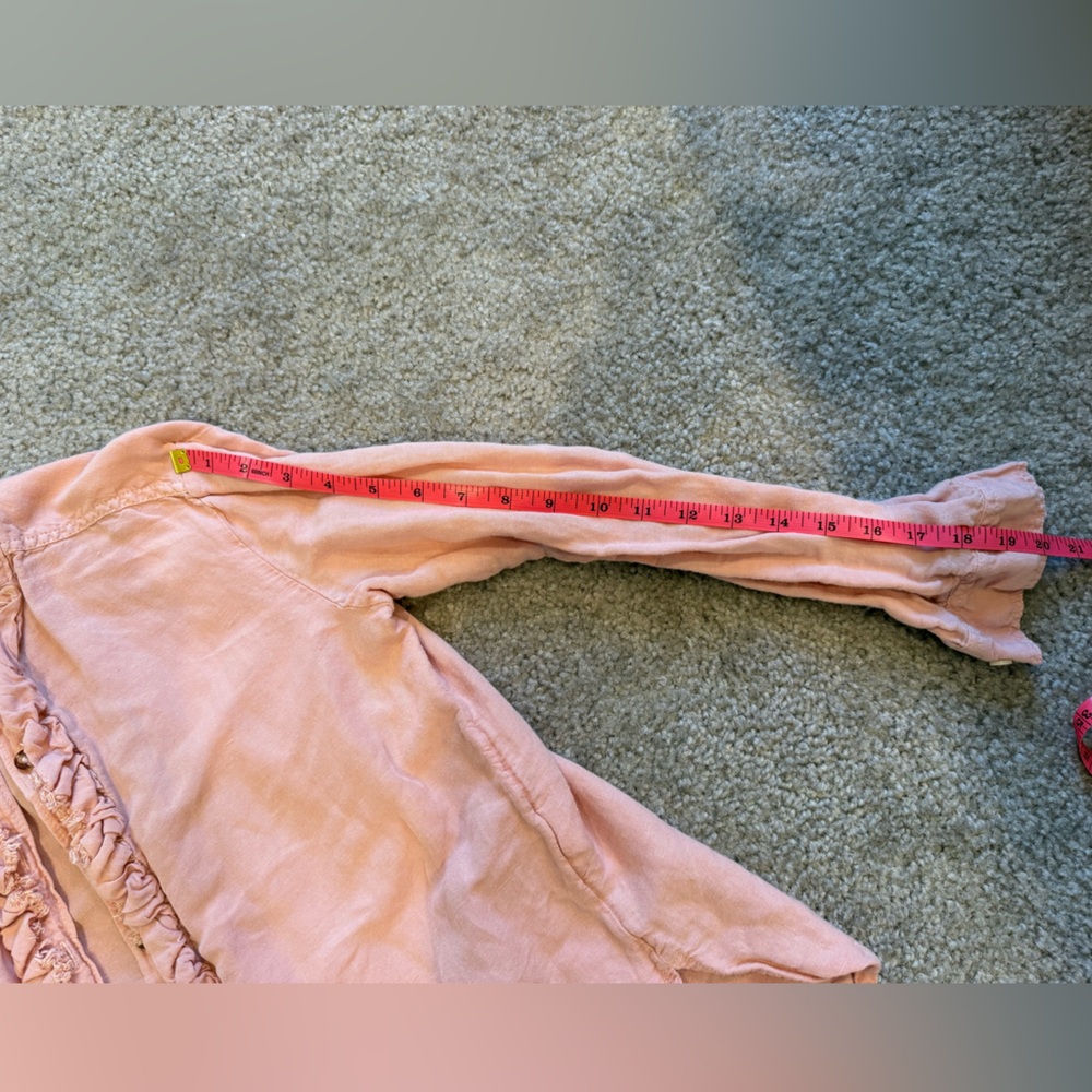 Pilcro Anthropologie Light Pink Linen Ruffled Button Down Blouse Size XS - Picture 8 of 11